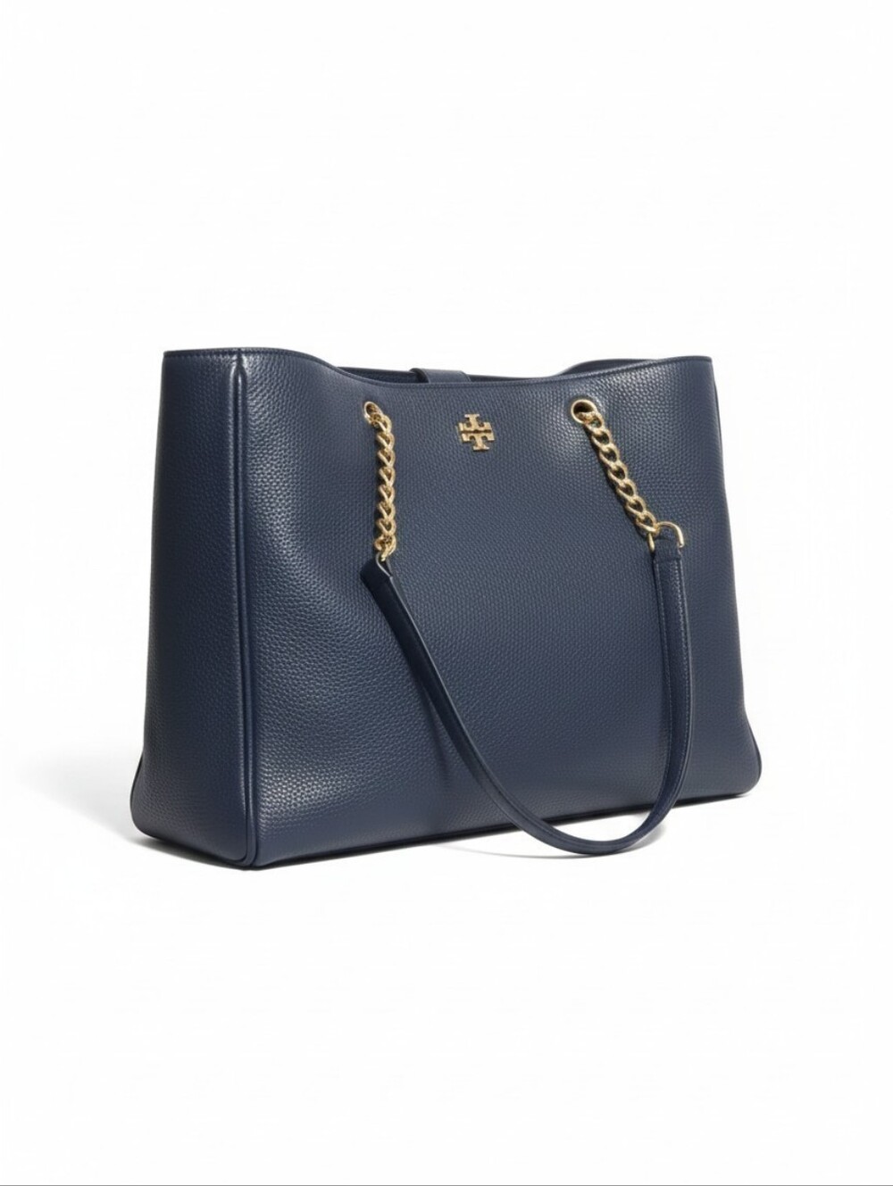 Tory Burch Ella Chain Tote Navy Blue Pebbled Leather Gold Hardware
